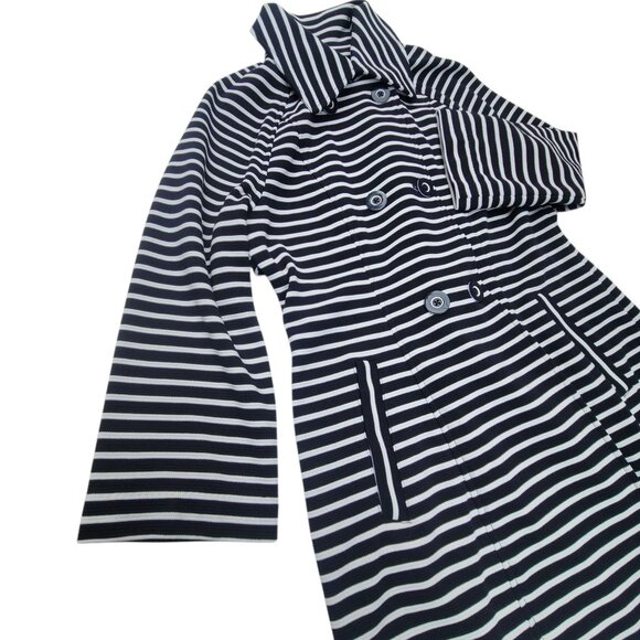 Cabi Womens Striped Double-Breasted Coat Blue White Nauticle Preppy - Picture 8 of 16